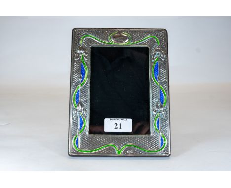 An Art Nouveau influence sterling silver &amp; enamel photo frame, marked sterling, 19x1.5cms est. £60 - £80