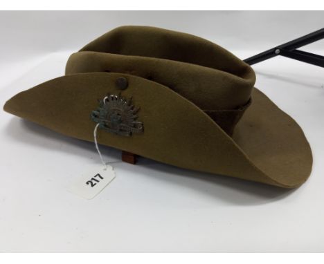 Australian WW1 style slouch hat , Battalion patch to side with Gallipoli veteran ''A'' badge , complete with liner £150 - £18