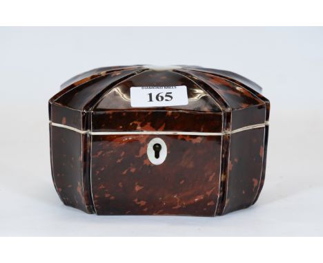 A Victorian style faux tortoiseshell tea caddy, oval mother of pearl tablet, twin lidded interior, 16 x 12cms, £40 - £60