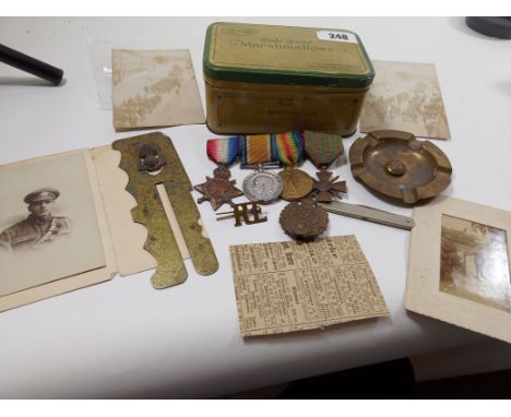 WW1 1914-15 star trio medal set with French 1914-17 dated Croix de Guerre mounted as worn , 136178 Spr T Rich RE plus ashtray