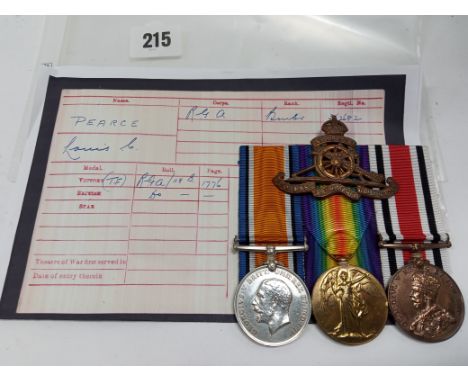 British medals WW1 BWM &amp; Victory medals plus GV Special Constabulary awarded to 362682 Bmdr L C Pearce RGA with capbadge 