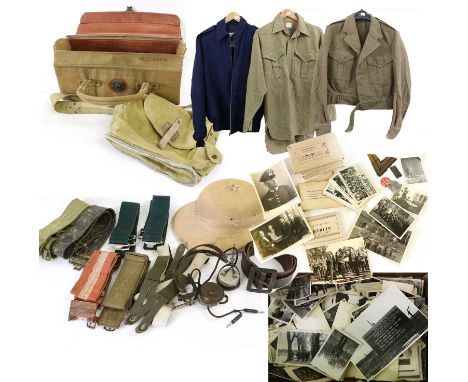 A Quantity of Militaria, including a pair of US Coastguards bell bottom trousers, a British battledress blouse labelled Size 