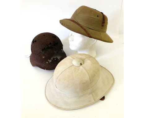 A Wolseley Style Pith Helmet by Hobson &amp; Sons (London) Ltd, covered in cream cotton twill with four panelled top, single 