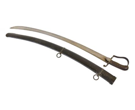 A British 1796 Pattern Cavalry Trooper's Sword, with 82cm single edge broad curved fullered steel blade, steel stirrup hilt w
