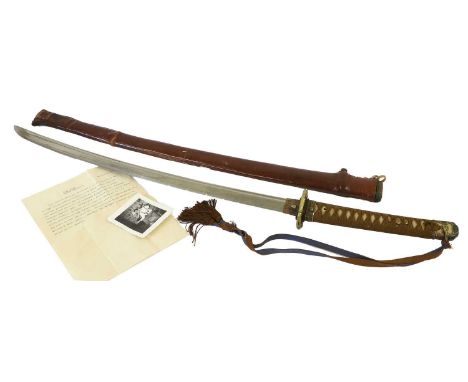 A Second World War Japanese Officer's Shin Gunto Katana, the 66.5cm blade with undulating hamon and narrow bo-hi running the 