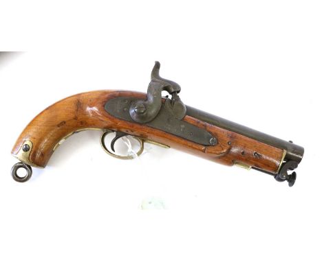 A Victorian Percussion Sea Service Pistol, .577 calibre, smooth bore, the 15cm round blued steel barrel with inspector's mark
