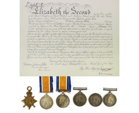 A 1914-15 Star, awarded to 19380 PTE.M.JONAS, LAN.FUS.; five British War Medals, awarded to 36081 PTE.W.PEARSON, E.YORK.R., i