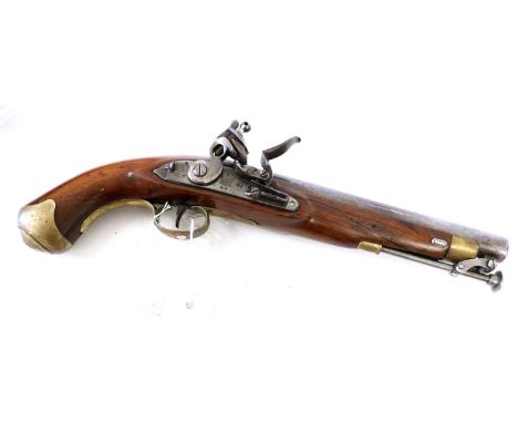 An Early 19th Century New Land Pattern Flintlock Service Pistol, .650 calibre, smooth bore, the 22.5cm round steel barrel wit