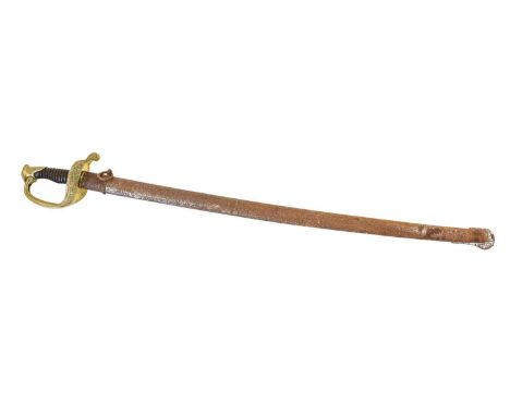 A 20th Century French Model 1845/55 Infantry Officer's Sword, the 77cm single edge fullered steel blade with narrow fuller to