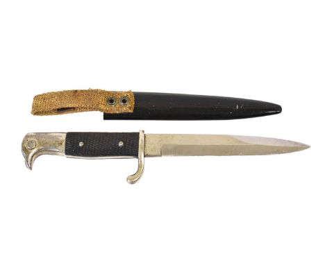 An Interwars German Trench Knife, the 14.5cm single edge steel blade etched with Eickhorn logo of two squirrels seated back t