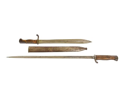 A German Model 1898 Sword Bayonet, second pattern, the 52cm quill back steel blade stamped W.K.C. Solingen at the ricasso, wi