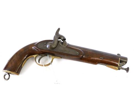 A British 1858 Pattern East Indian Government Lancer's Percussion Pistol, .650 calibre, smooth bore, the 20cm round steel sig