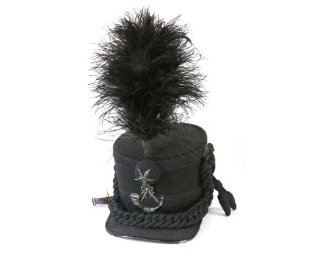 An Early 20th Century Officer's Shako to the Cameronians the Scottish Rifles, in black melton wool with black lace upper and 