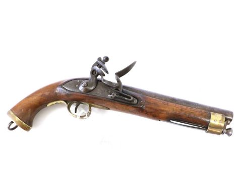 A 19th Century East India Company Flintlock Lancer Pistol, .700 calibre, the 23cm round smooth bore steel barrel with London 