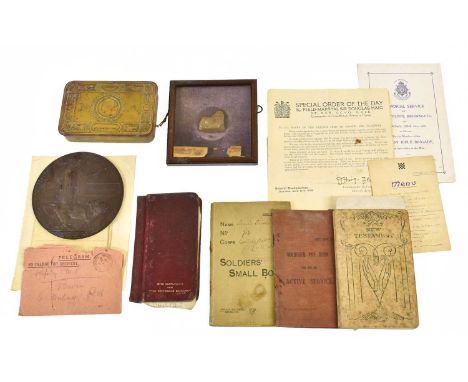 2nd Lieutenant William Bavin Notts &amp; Derby. Regt.:- A Memorial Plaque, scroll, portrait photograph and related ephemera i
