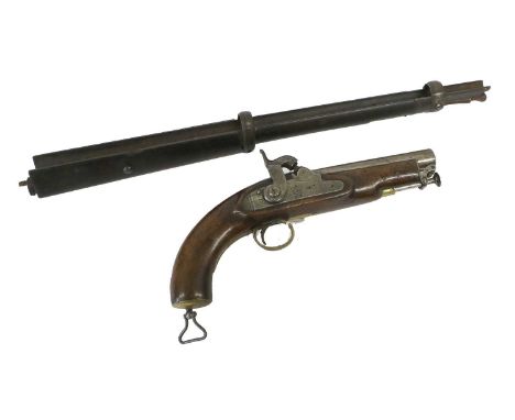 A William IV Coastguard's Percussion Pistol, .650 calibre, smooth bore, the 15cm round steel barrel with markings of crowned 