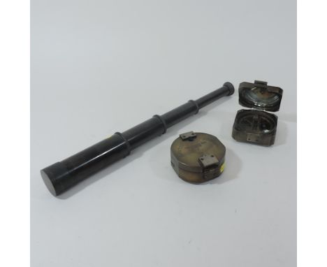 A military style compass, together with another and a telescope