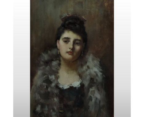 French School, 19th century, a half-length portrait of a young lady, oil on board, 19 x 14cm, in a gilt painted frame