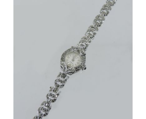 A ladies Rotary marcasite cocktail wristwatch, cased