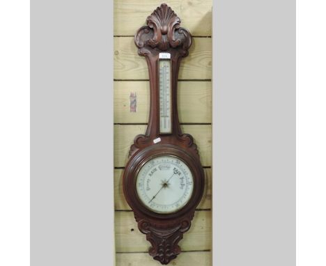 A 20th century carved mahogany barometer, 92cm tall