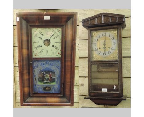 A 19th century American shelf clock, 66cm tall, together with a thirty day wall clock and a mantel clock