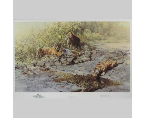 After David Shepherd, The Tigers of Bandhavgarh, limited edition print, signed in pencil and numbered 83/1000, with gallery b