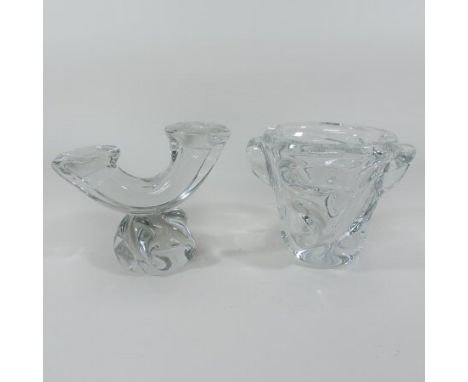 A Daum crystal ice bucket, of tapered shape with wrythen decoration, engraved Daum Nancy France, 16cm tall, together with a D