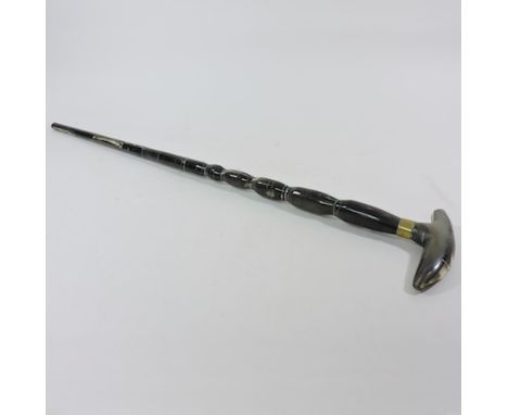 A horn walking stick, 89cm, together with an ebonised walking stick