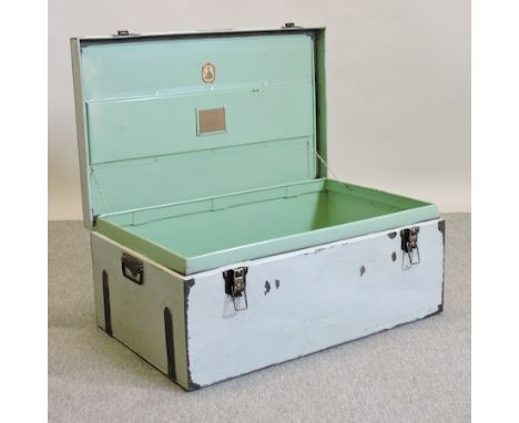 A green painted metal trunk, 88cm
