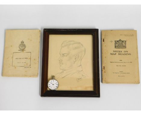 An early 20thC. pencil sketch of military man, signed, possibly signed F. Dodd ARCA, twinned with sitters pocket watch, an ea