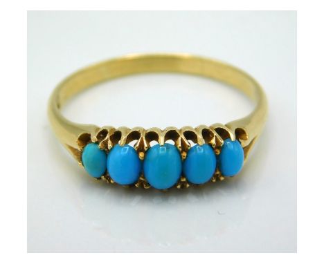 An antique 18ct gold ring set with turquoise, 3.6g, size U