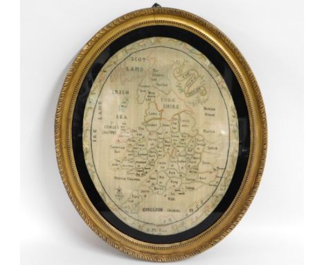 A George III sampler of the map of Britain by E. M York 1804, 645mm x 523mm including frame