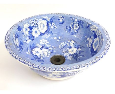 A 19thC. blue & white transferware wash basin, 310mm diameter x 130mm high