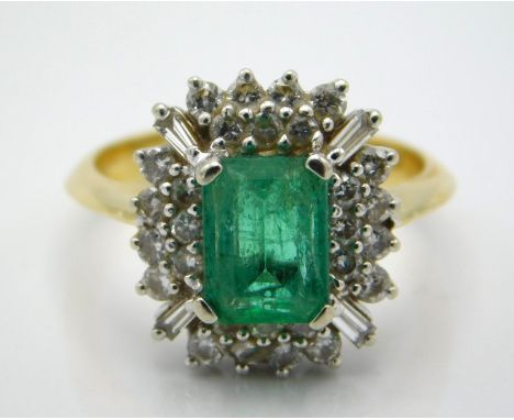 A 18ct gold emerald & diamond ring, approx. 0.58ct diamond, 5.6g, size M