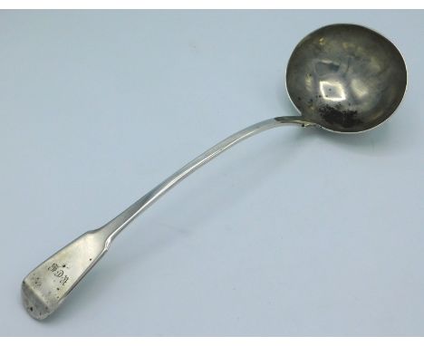 An 1816 George III London silver soup ladle by Thomas Wilkes Barker, 330mm long, approx. 210g