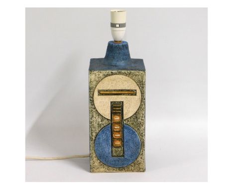 A Troika pottery lamp base by Avril Bennett, stands 353mm to top of light fitting, base 120mm square