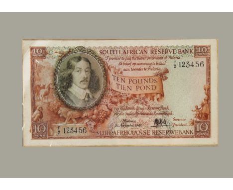 South African Reserve Bank, an important and stunning original hand drawn design essay for the face of the 10 Pounds circulat