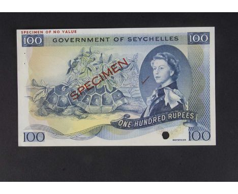 Specimen Bank Note:  The Government of Seychelles specimen 100 Rupees, circa 1968, no signatures, no serial number, one cance