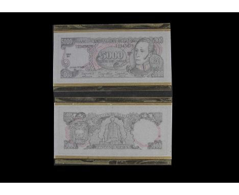 central bank of Ecuador, two interesting design overlays for the face and reverse of a 5000 Sucres note,  possibly by Derek F