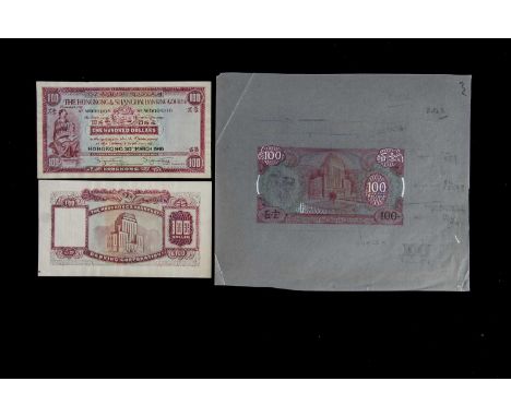 Hong Kong and Shanghai Banking Corporation, a pair of original hand drawn design essays for the face and reverse of the $100 