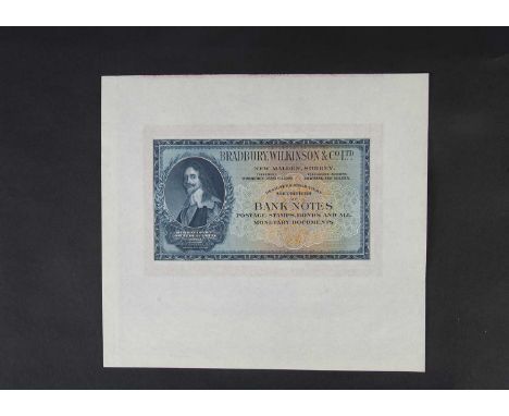 A Bradbury Wilkinson & Co Ltd advertizing banknote, double sided and untrimmed, the note has a portrait of charles I to the f