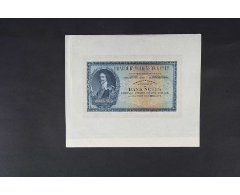 A Bradbury Wilkinson & Co Ltd advertizing banknote, double sided and untrimmed, the note has a portrait of charles I to the f
