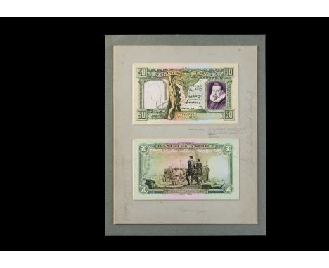 Bank of Angola, two stunning original and important design essays for the face and reverse of a 50 Angolares bank note, this 