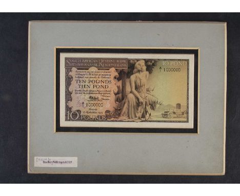 South African Reserve Bank, an exquisite original hand drawn design essay for the reverse of a 10 Pound note, dated 1945 on t