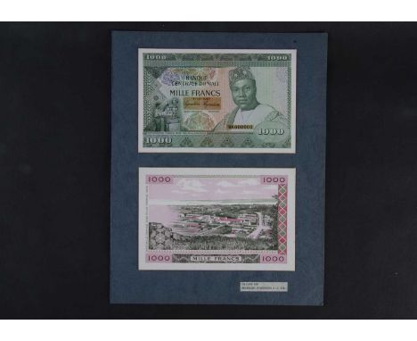 Mali, A stunning pair of original hand drawn design essays for a 1000 Franc note, dated 1967, produced by Bradbury Wilkinson,