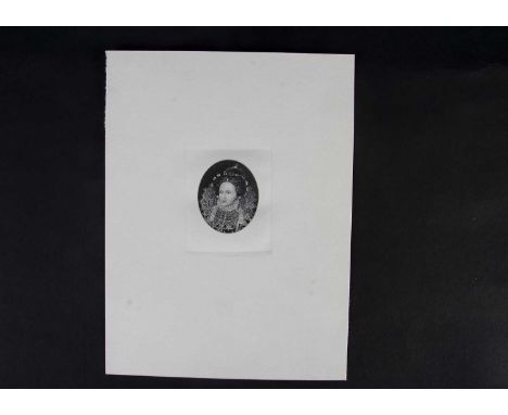 Banknote related die proof, probably by Bradbury Wilkinson, Elizabeth I portrait 6.3cms x 5.2cms, unframed on large sheet of 