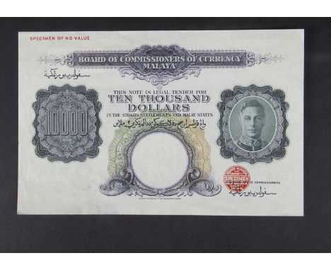 Specimen Bank Note:  Board of Commissioners of Currency, Malaya specimen 10,000 Dollars, circa 1942, no signatures, no serial