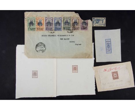 Various Stamps, AF, two Burundi 350 Fr. B. prints, a Mutual Benefit Stamp print with hand written information, a Middle Easte