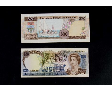 The Central Bank of the Bahamas, two original hand drawn design essays for the face and reverse of a $20 note, the art work d