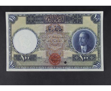 Specimen Bank Note:  Government of Iraq specimen 100 Dinars, circa 1931, three signatures, no serial number, red Bradbury Wil